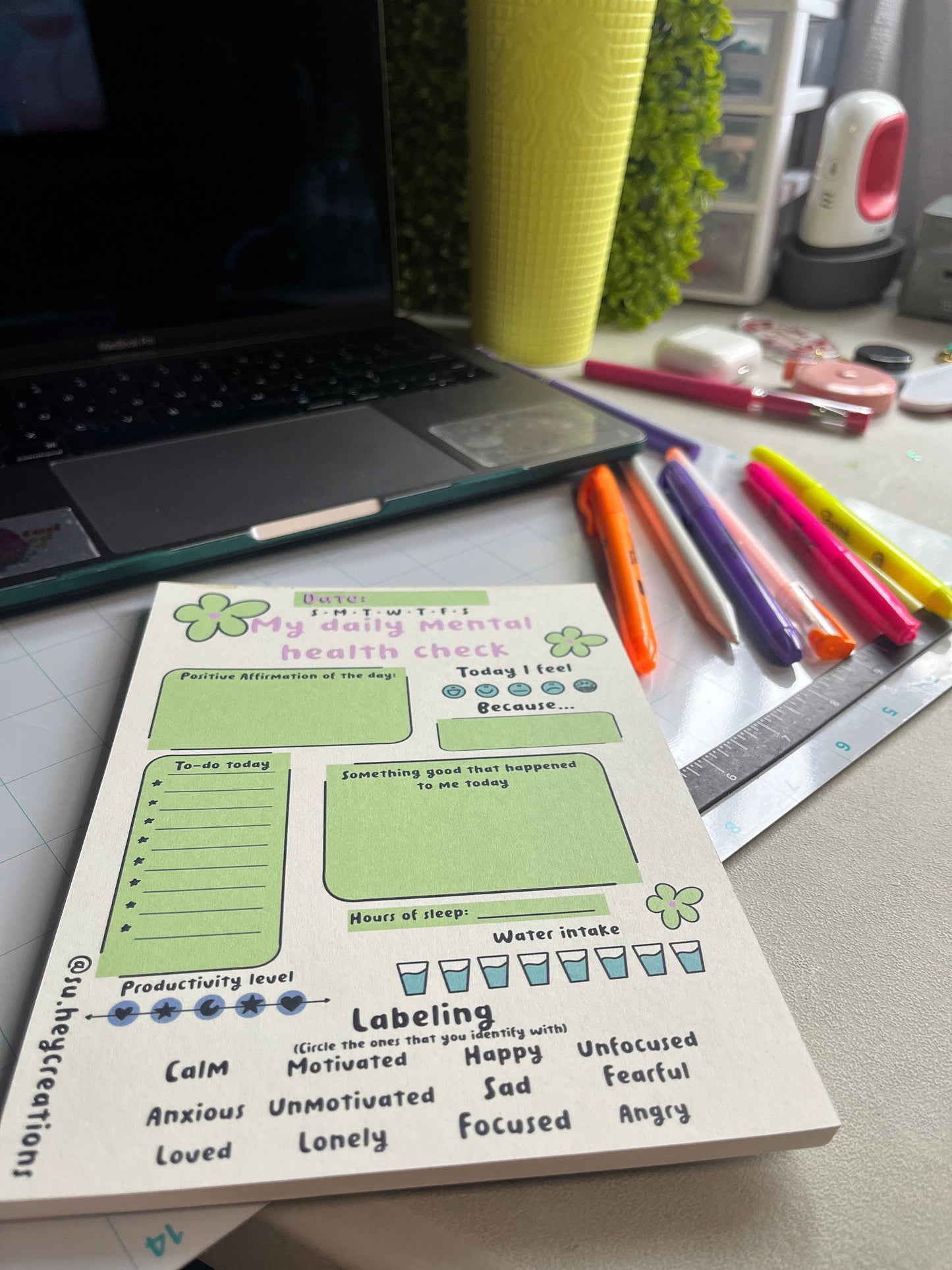 Mental Health Checklist, Daily Mental Health Check, Christmas stocking stuffer, Self care notepad, Christmas gift, daily check list.