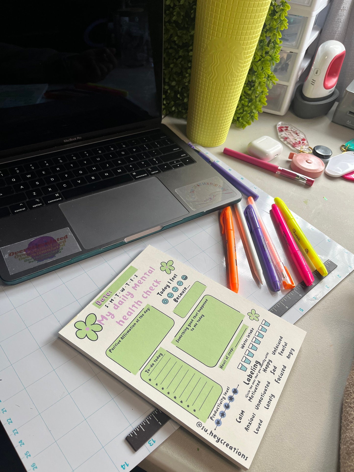 Mental Health Checklist, Daily Mental Health Check, Christmas stocking stuffer, Self care notepad, Christmas gift, daily check list.