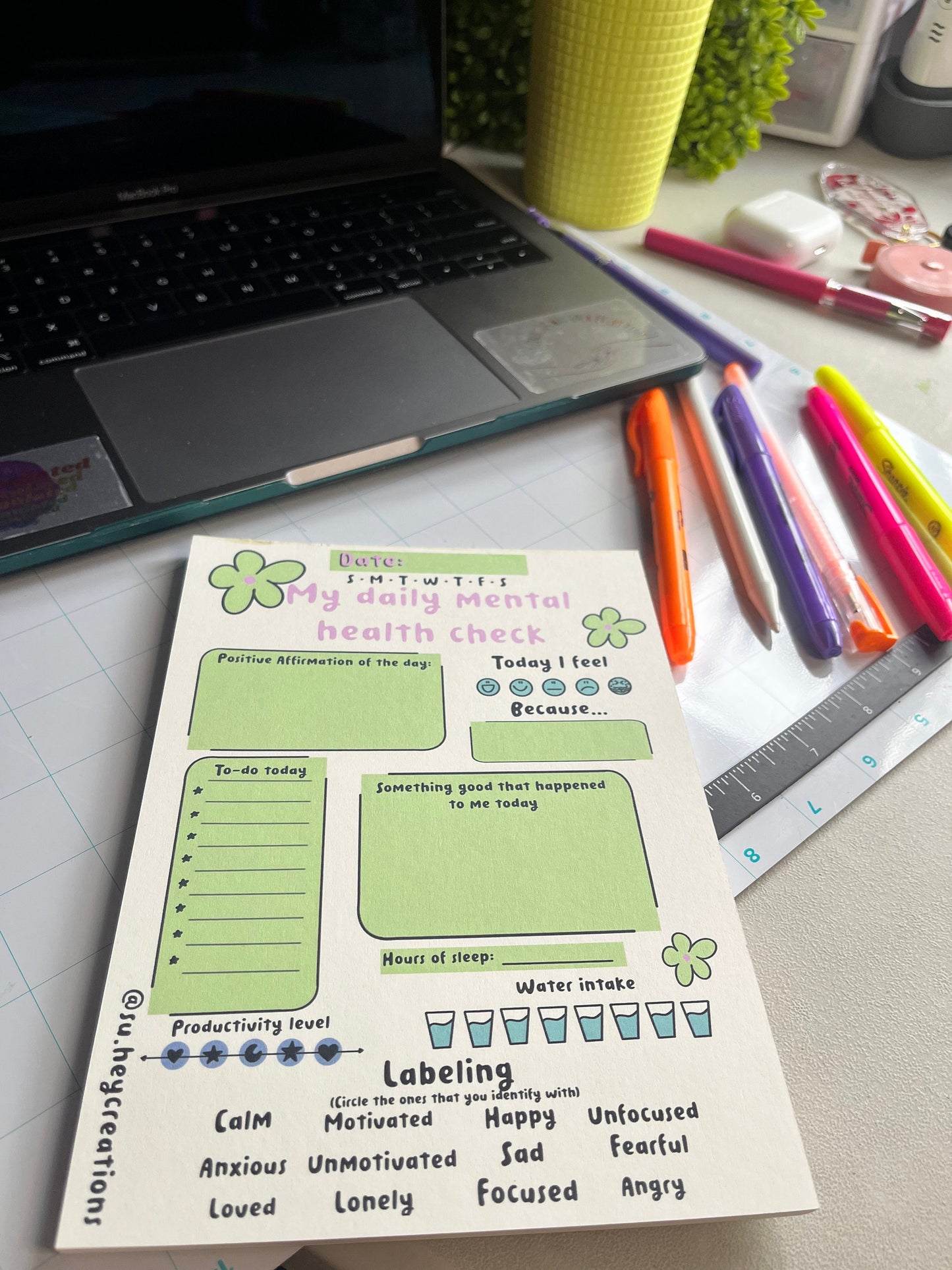 Mental Health Checklist, Daily Mental Health Check, Christmas stocking stuffer, Self care notepad, Christmas gift, daily check list.