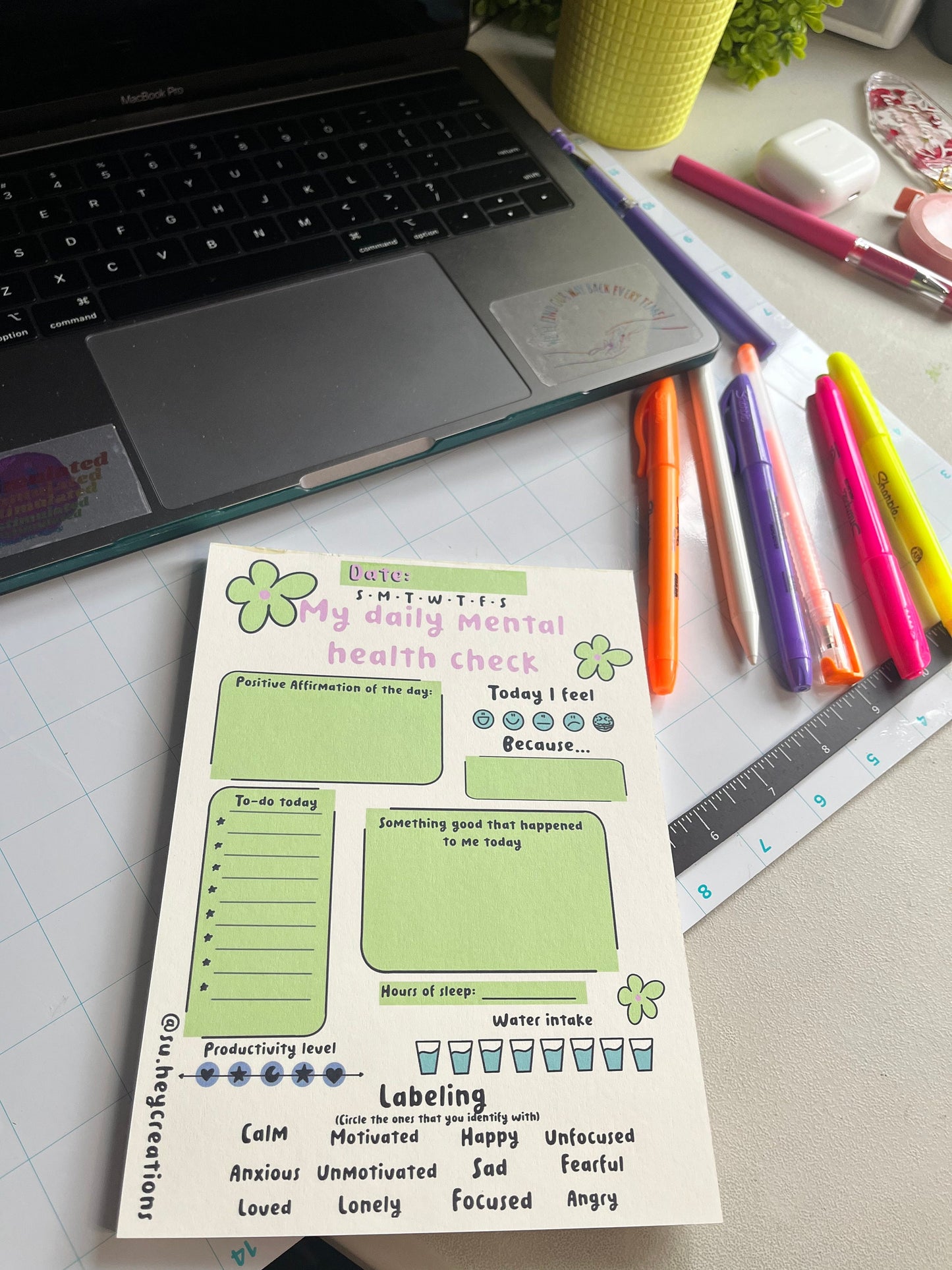 Mental Health Checklist, Daily Mental Health Check, Christmas stocking stuffer, Self care notepad, Christmas gift, daily check list.