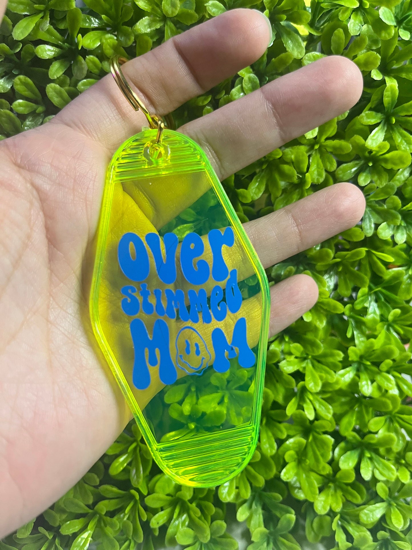 Over Stimmed Mom Motel Keychain, stocking stuffer, self care keychain, mental health friendship gift, dark humor mom, gifts for mom.