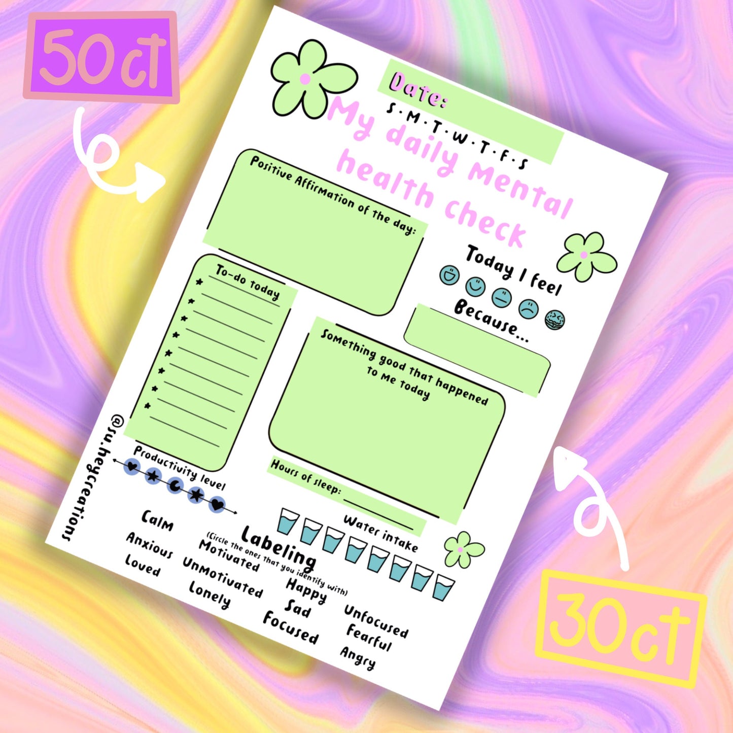 Mental Health Checklist, Daily Mental Health Check, Christmas stocking stuffer, Self care notepad, Christmas gift, daily check list.