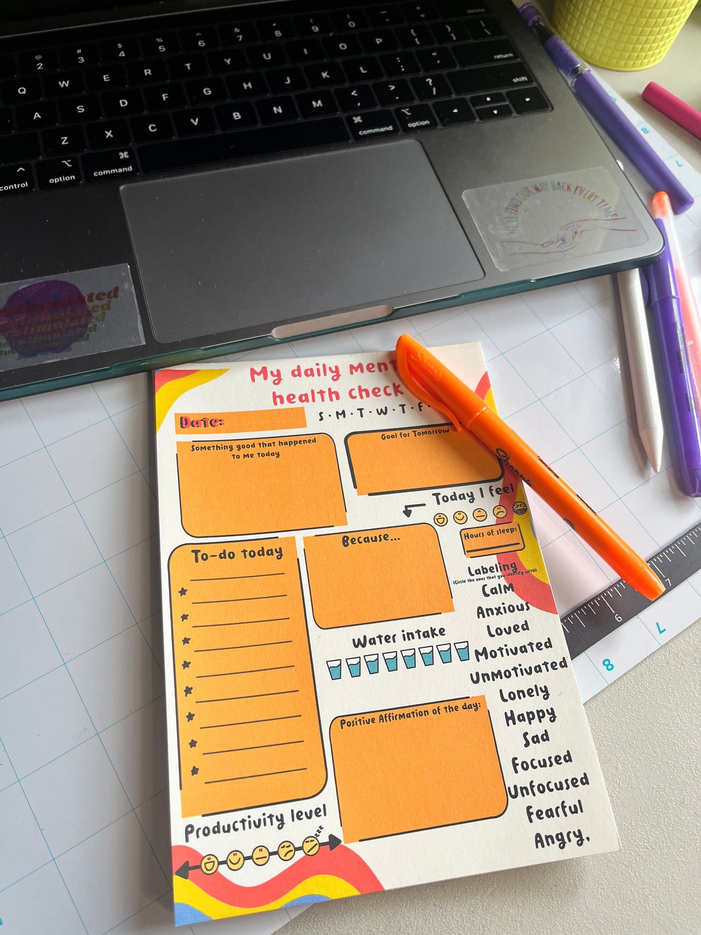 Mental Health Checklist, Daily Mental Health Check, Christmas stocking stuffer, Self care notepad, Christmas gift, daily check list.