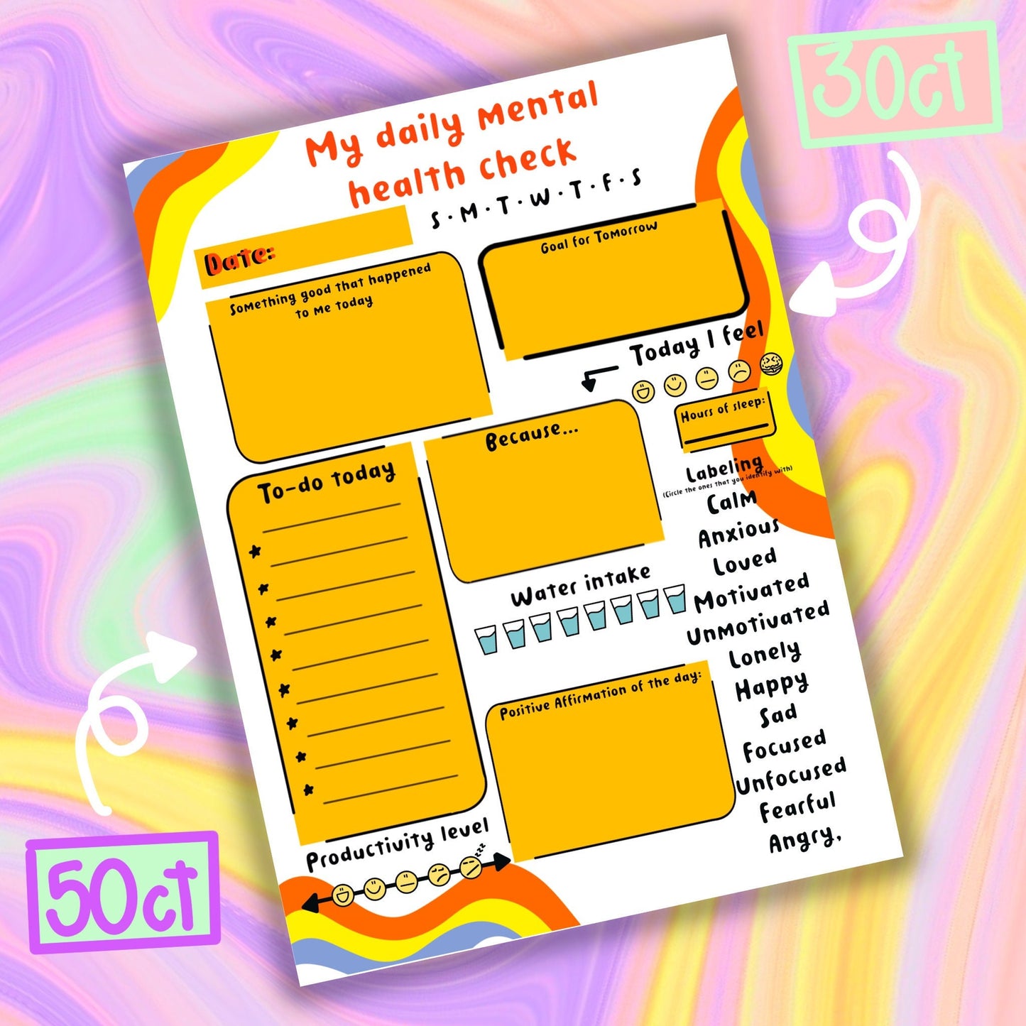 Mental Health Checklist, Daily Mental Health Check, Christmas stocking stuffer, Self care notepad, Christmas gift, daily check list.