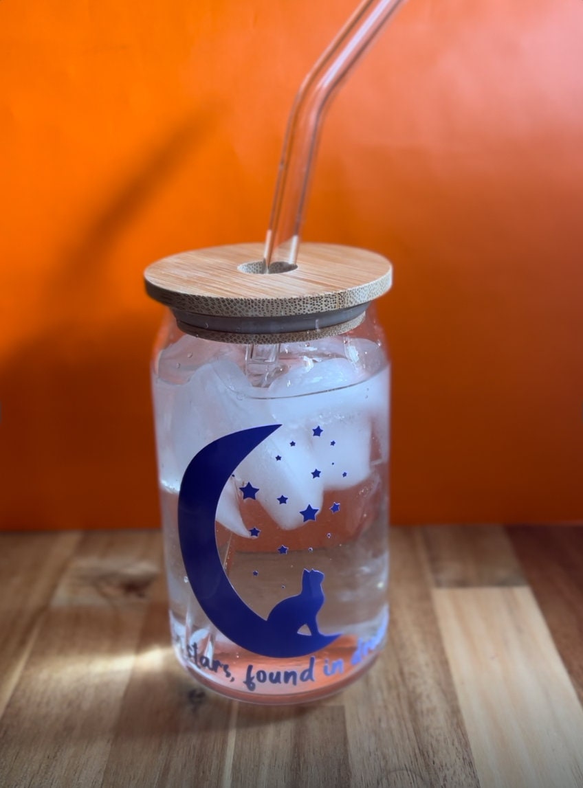 cute halloween glass cup, Stocking Stuffer, inspirational color changing glass tumbler, iced coffee glass tumbler, aesthetic glass tumbler.