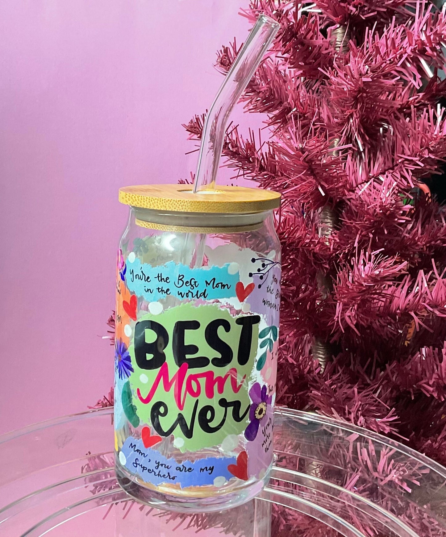 Best mom ever themed glass cup, gift for mom, stocking stuffer, Christmas gift, iced coffee cup, gift for her, anniversary gift.